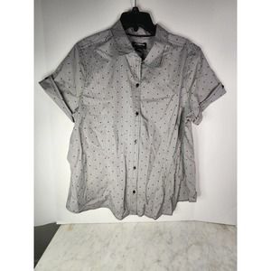Liz Claiborne Gray Polka dot Short Sleeve Button Up Career Womens XL Roll Tie
